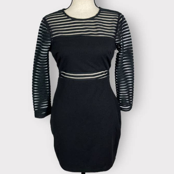 Lulu's Perfect Mesh Bodycon Mini Dress Women's Small Black 3/4 Sleeves NWT - Picture 3 of 12